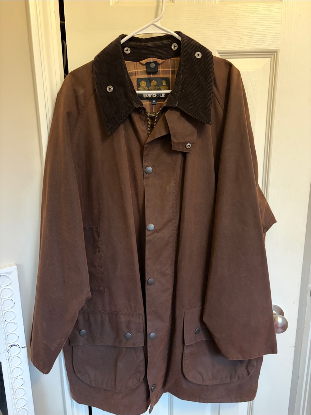 Barbour Beaufort Waxed Cotton Plaid-Lined Jacket XL